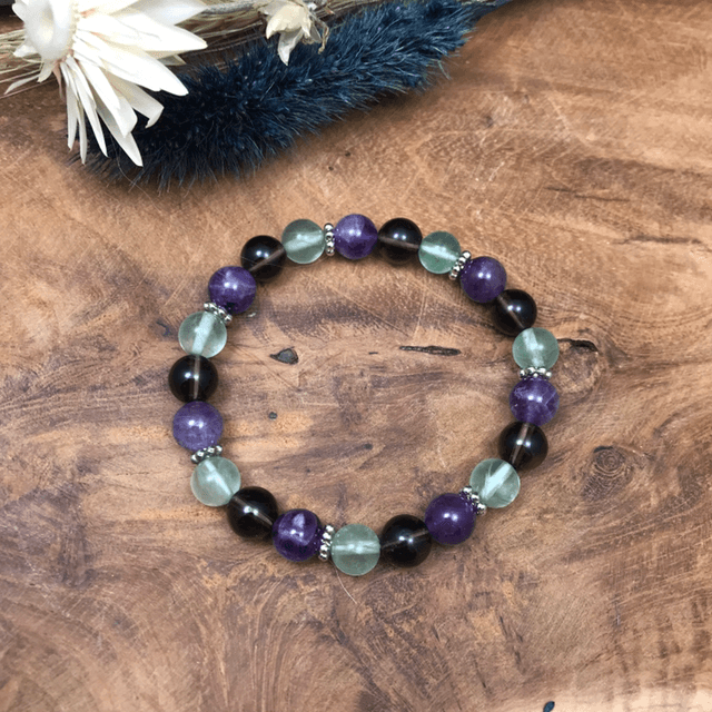 Améthyste - Quartz fumé - Fluorite - 8mm