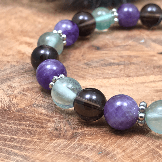 Améthyste - Quartz fumé - Fluorite - 8mm